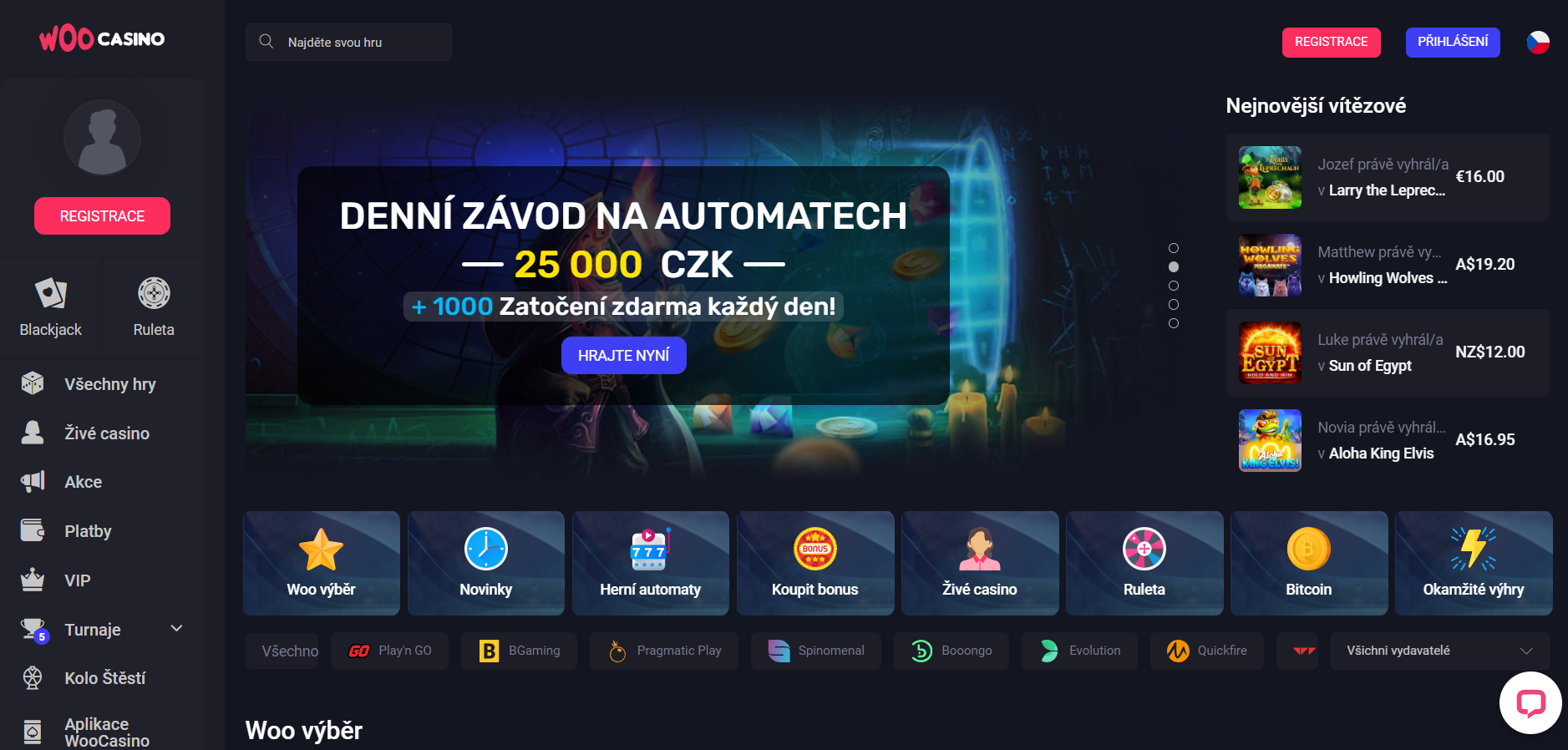 WOOCASINO Akce s volnými otočkami